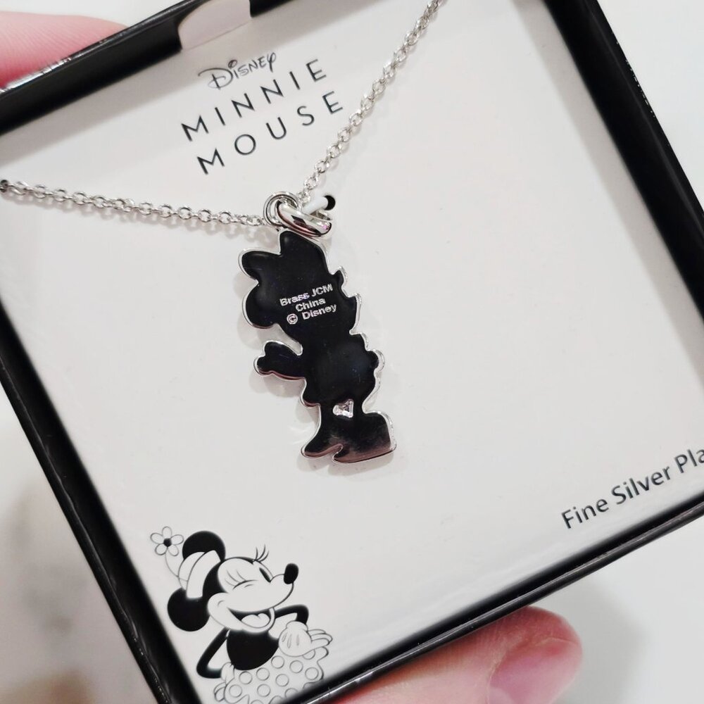 Disney Minnie Mouse Fine Silver Plated Red Bow Pendant Charm Necklace NWT - Picture 5 of 7